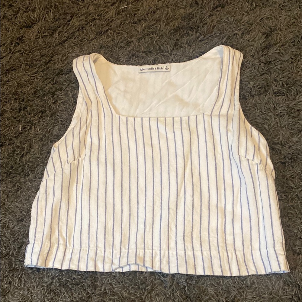 Abercrombie & Fitch White Cream Boxy Linen-blend Crop Tank Top
